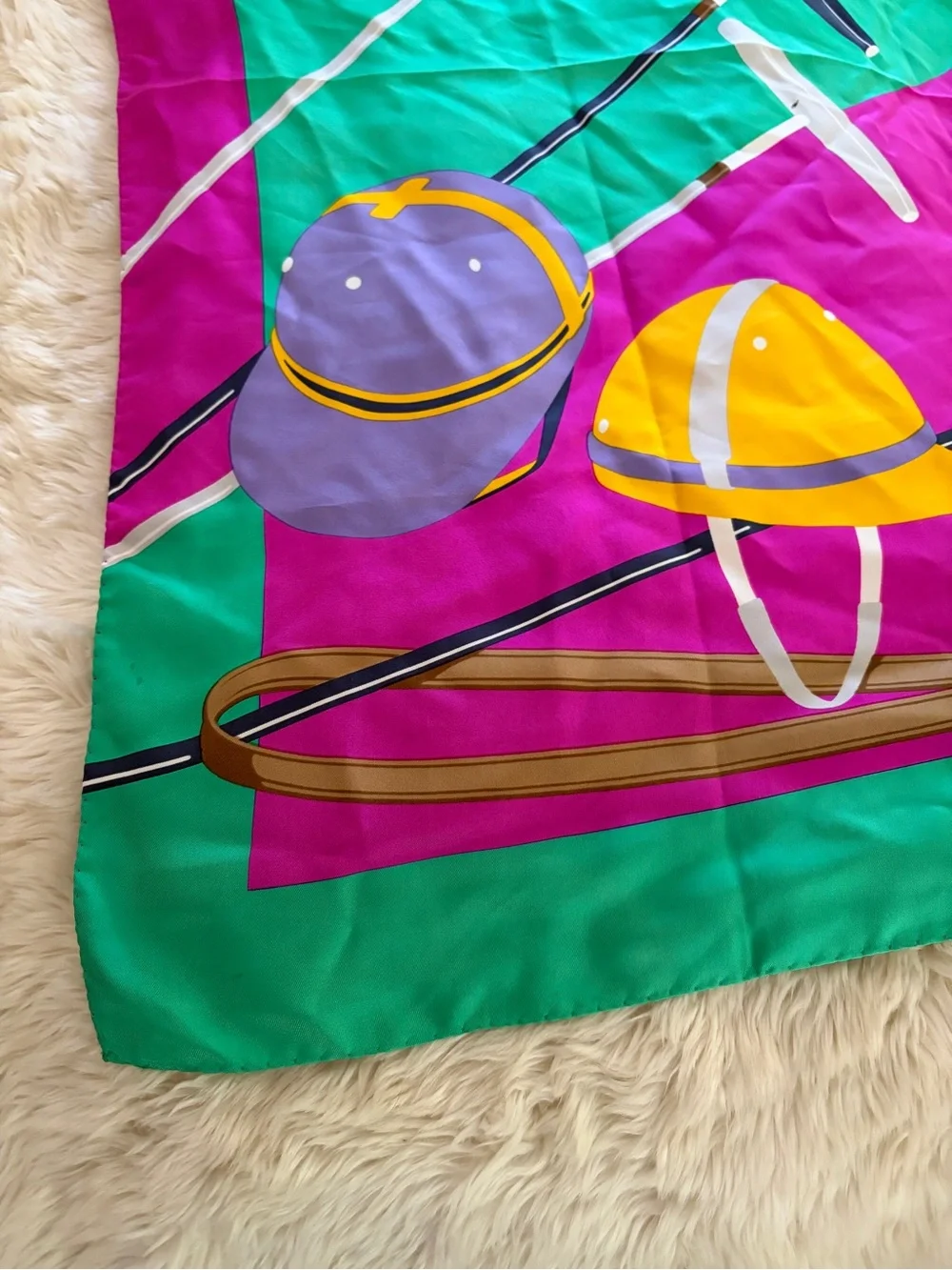 Equestrian Print Silk Scarf - Fuchsia Ralph Lauren vintage collection polo horse
